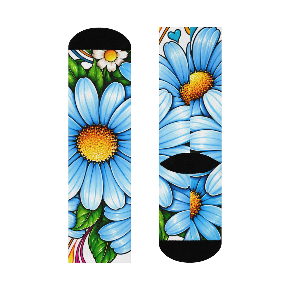 Blue Daisy Crew Socks — Floral Cushioned Socks for Women & Men
