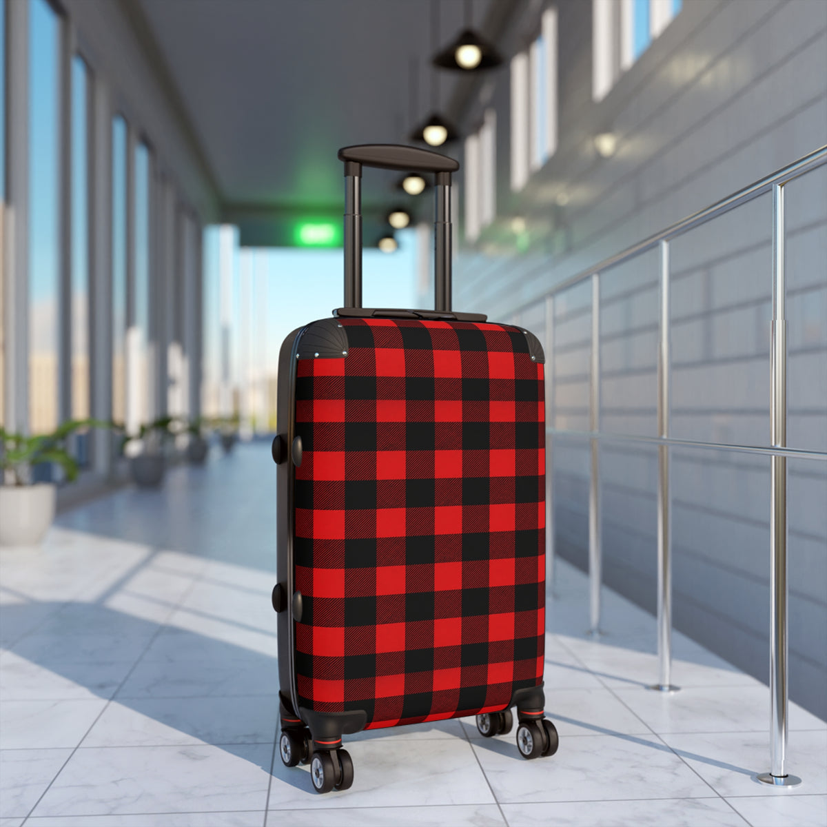 Buffalo Plaid Suitcase — Red & Black Travel Luggage Cover