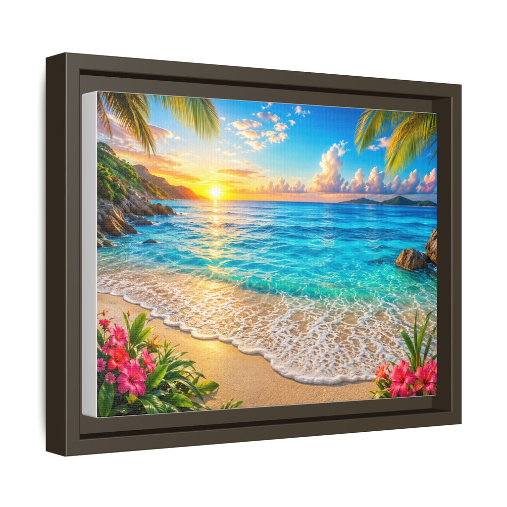 Framed Beach Sunset Matte Canvas Wall Art — Tropical Ocean Sunrise Decor