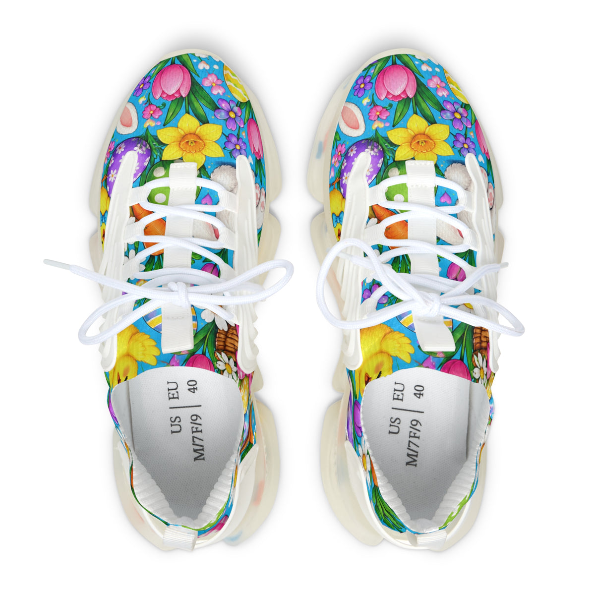 Women's Mesh Sneakers — Colorful Floral Easter Basket Print