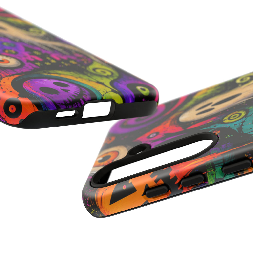 Halloween Ghost Phone Case — Colorful Spooky Skull & Haunted House Tough Case