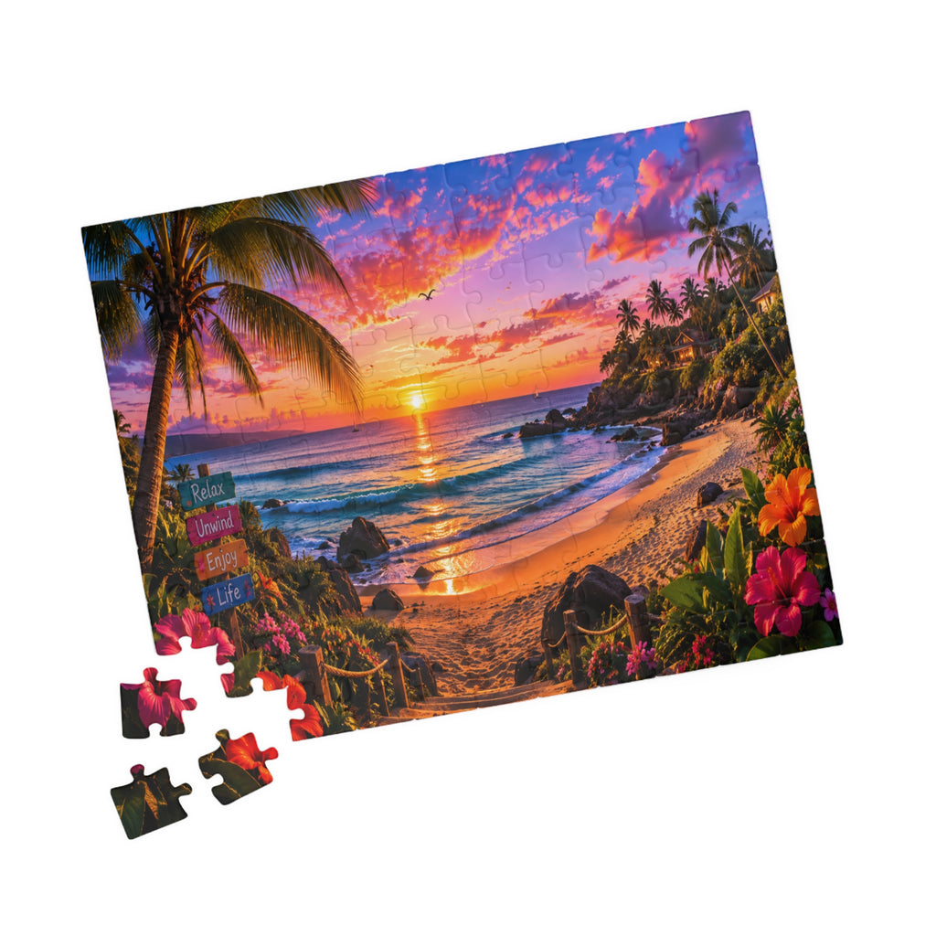 Tropical Sunset Beach Jigsaw Puzzle — Scenic Ocean View 110/252/520/1014-Piece