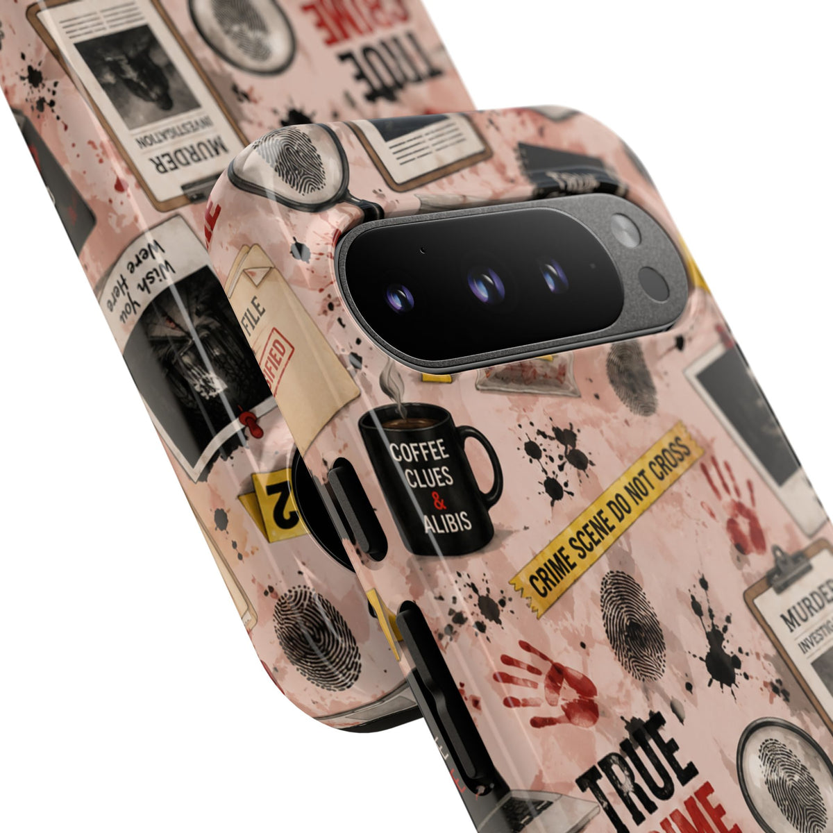 True Crime Pattern Phone Case – Detective Evidence, Crime Scene Tape & 'True Crime' Design