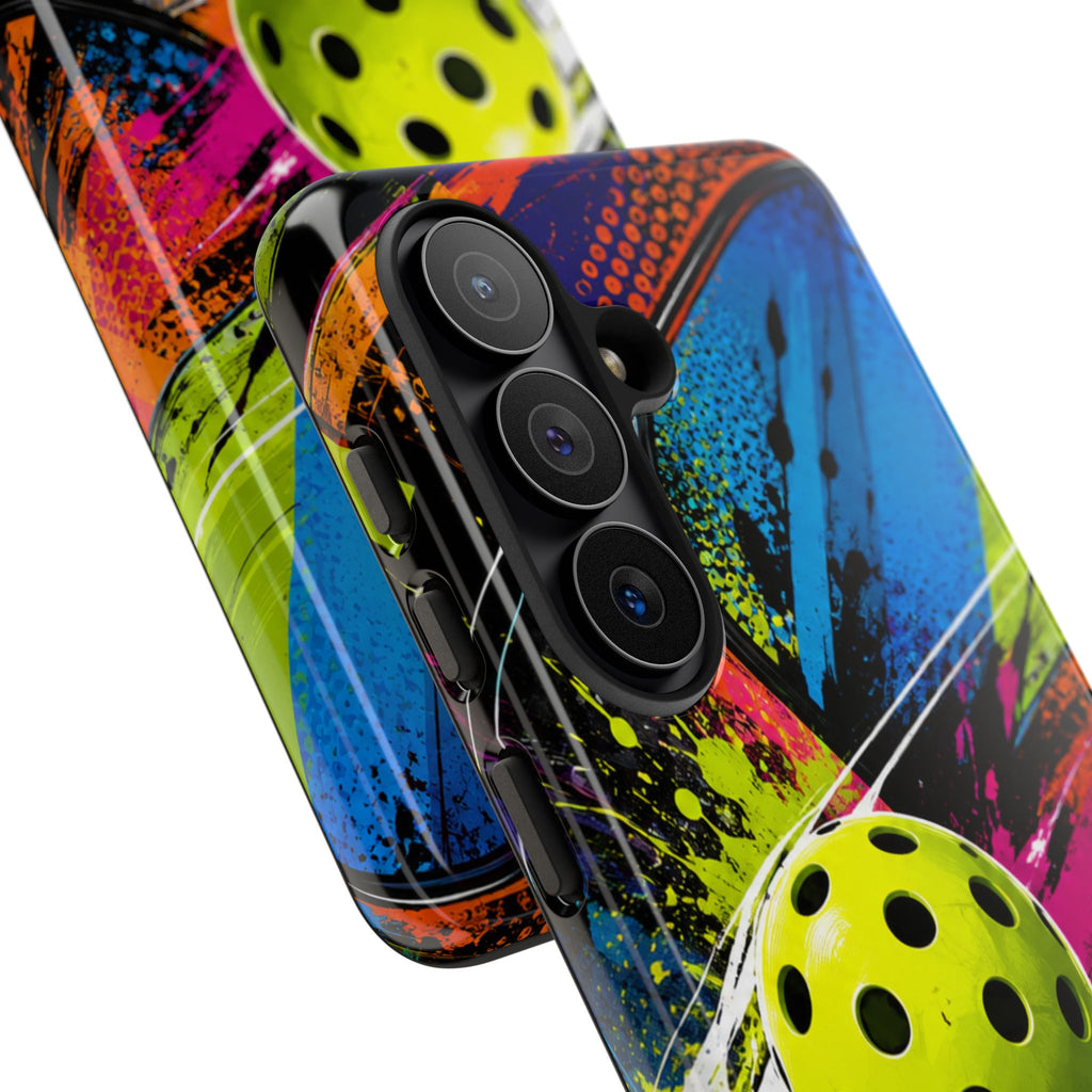 Pickleball Phone Case – Neon Paddle & Ball Splash Tough Case