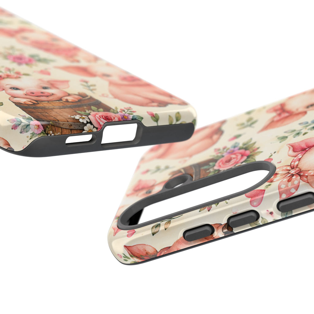 Cute Pink Piglet Phone Case — Vintage Floral Farm Animal iPhone Cover