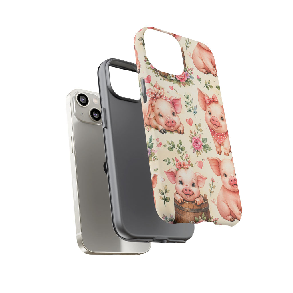 Cute Pink Piglet Phone Case — Vintage Floral Farm Animal iPhone Cover