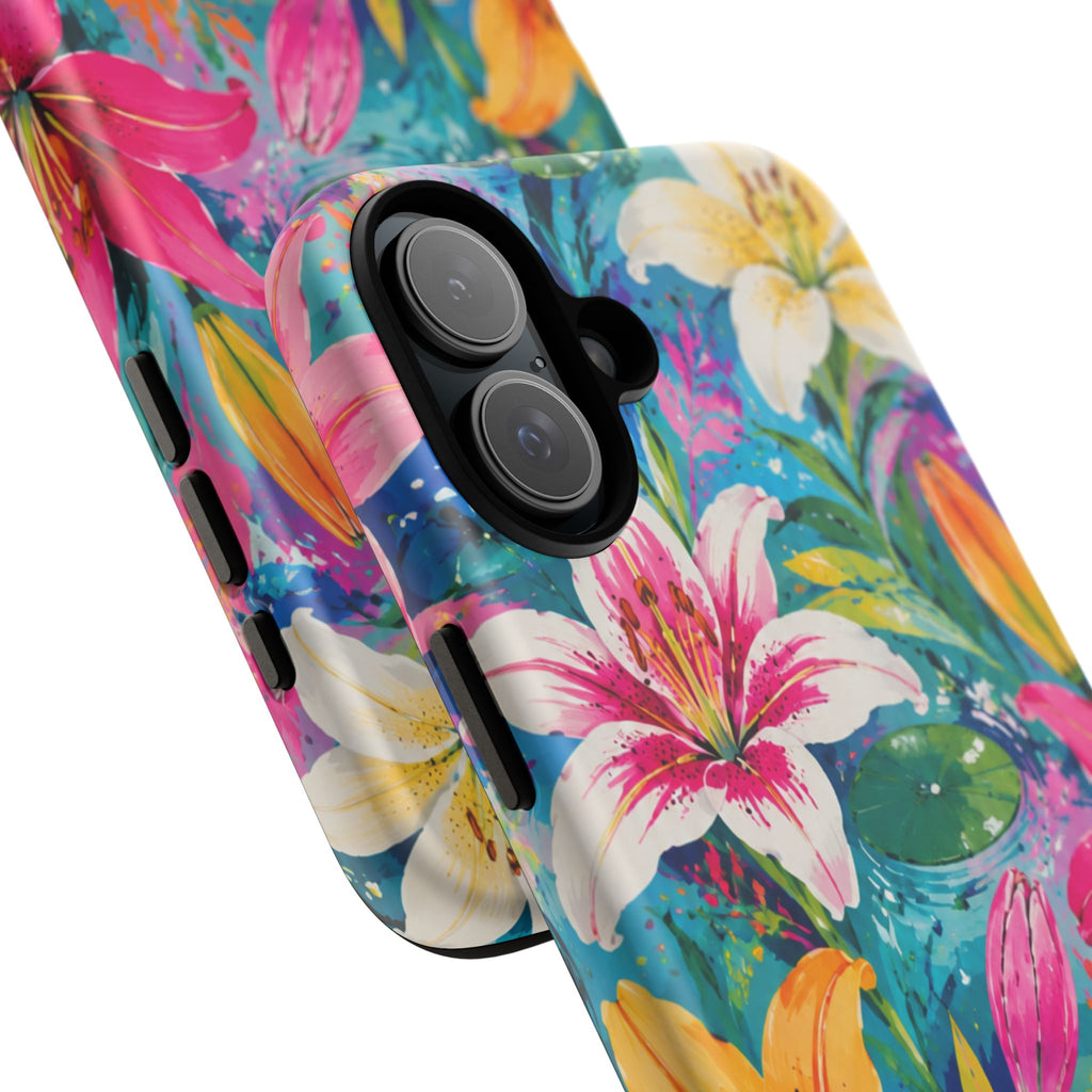 Floral Lily Tough Phone Case — Colorful Tropical Flower Protective Cover