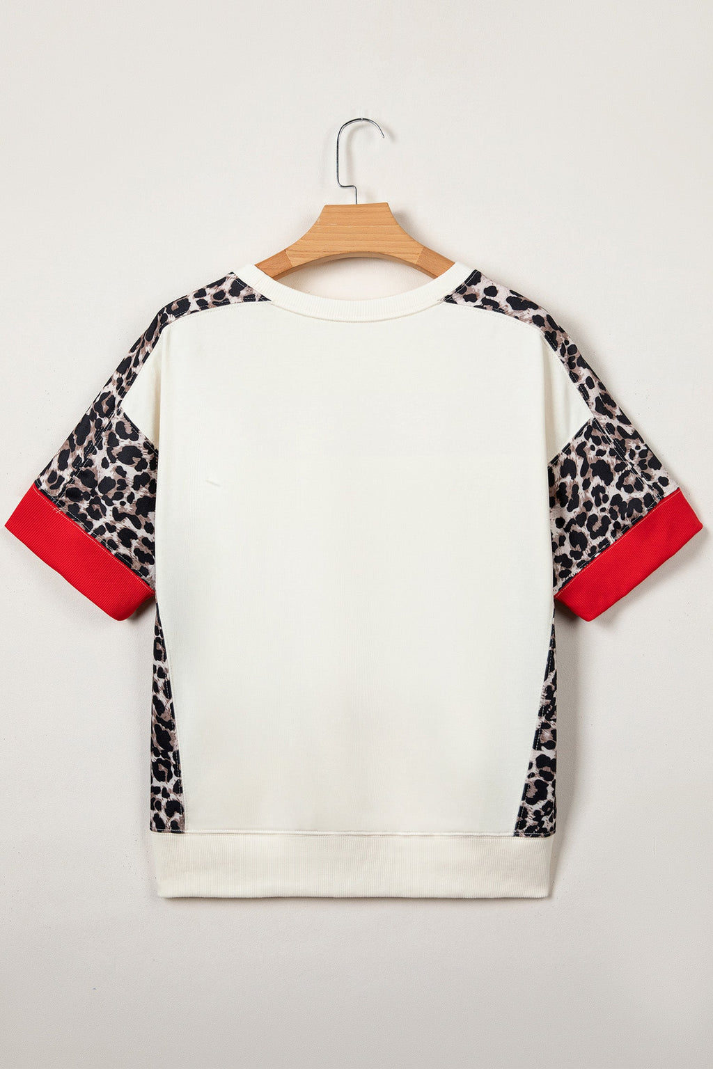 Leopard Patchwork Uneven Hem Short Sleeve Top