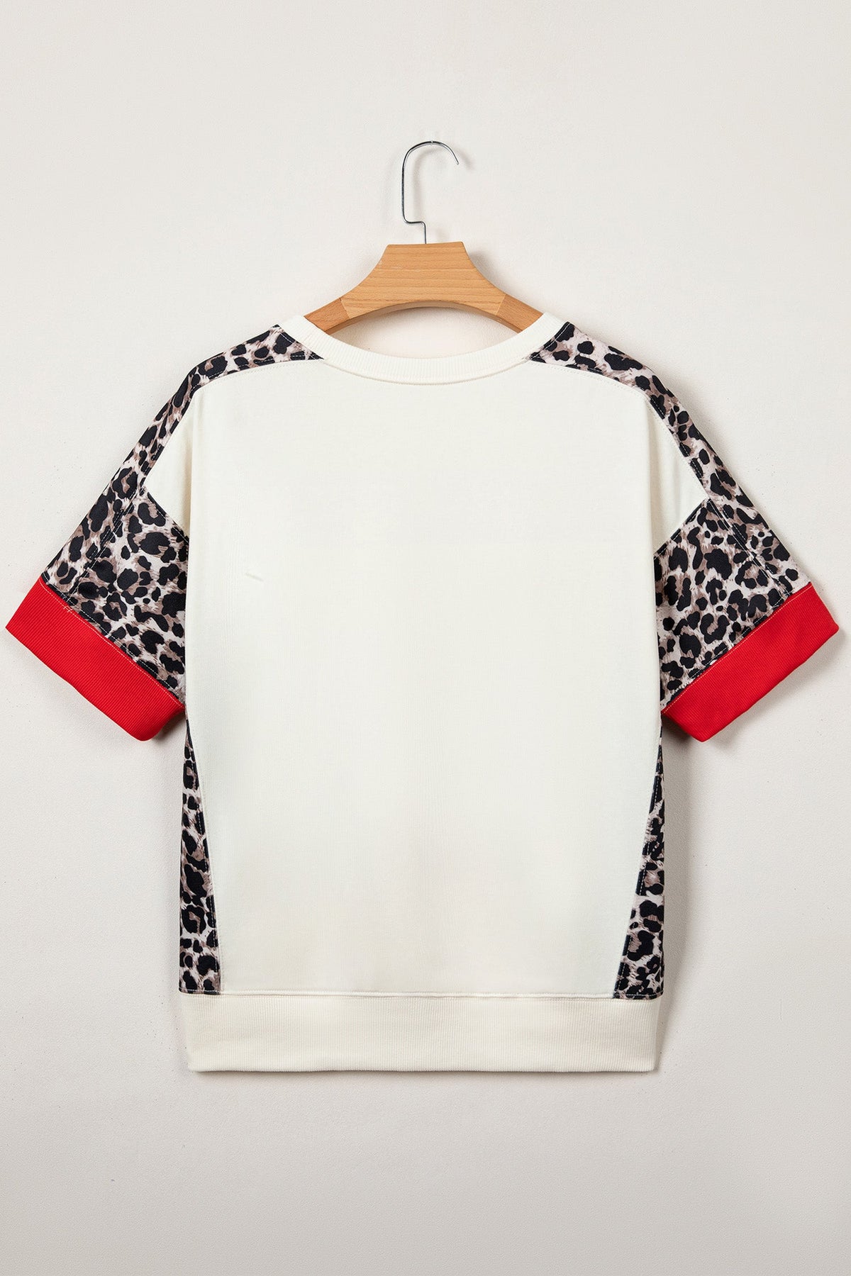 Leopard Patchwork Uneven Hem Short Sleeve Top