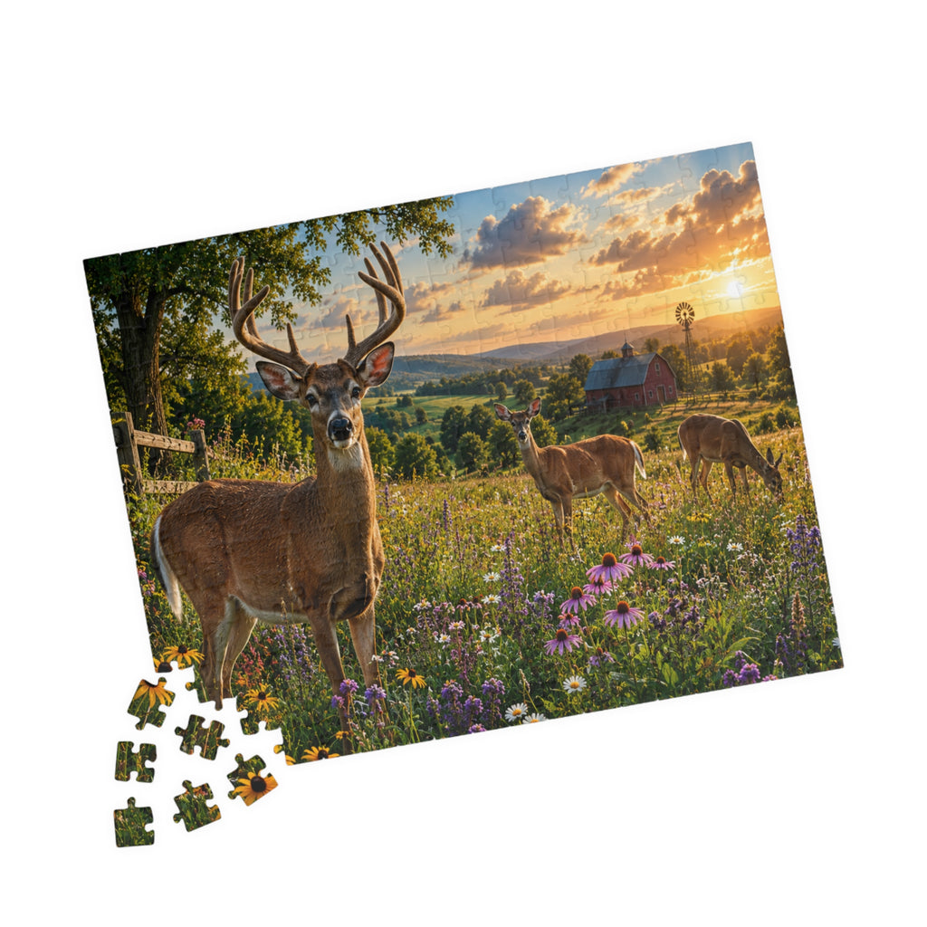Sunrise Meadow Deer Jigsaw Puzzle — Scenic Wildlife Puzzle (110–1014 pcs)