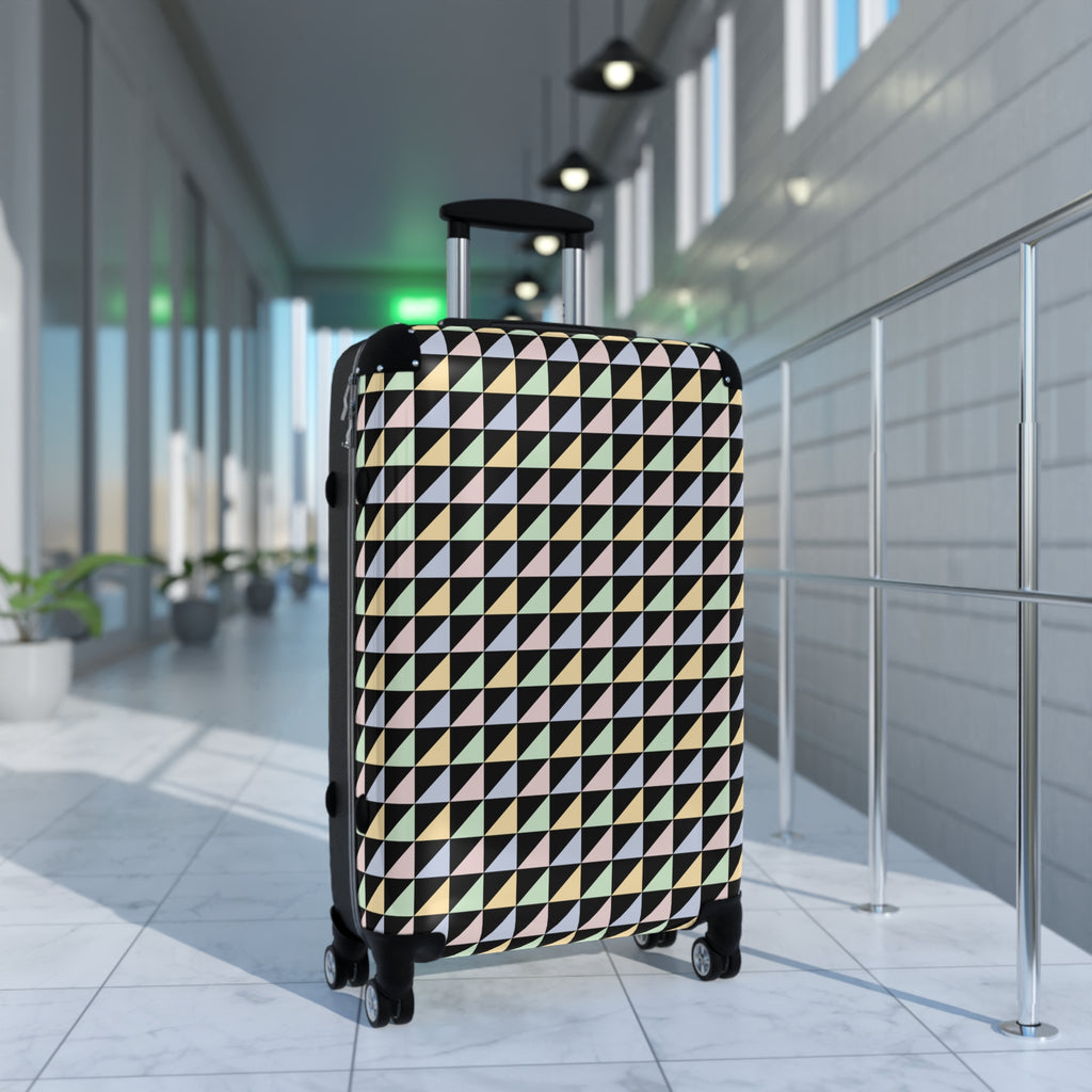 Geometric Pastel Triangle Carry-On Suitcase — Lightweight Patterned Travel Luggage