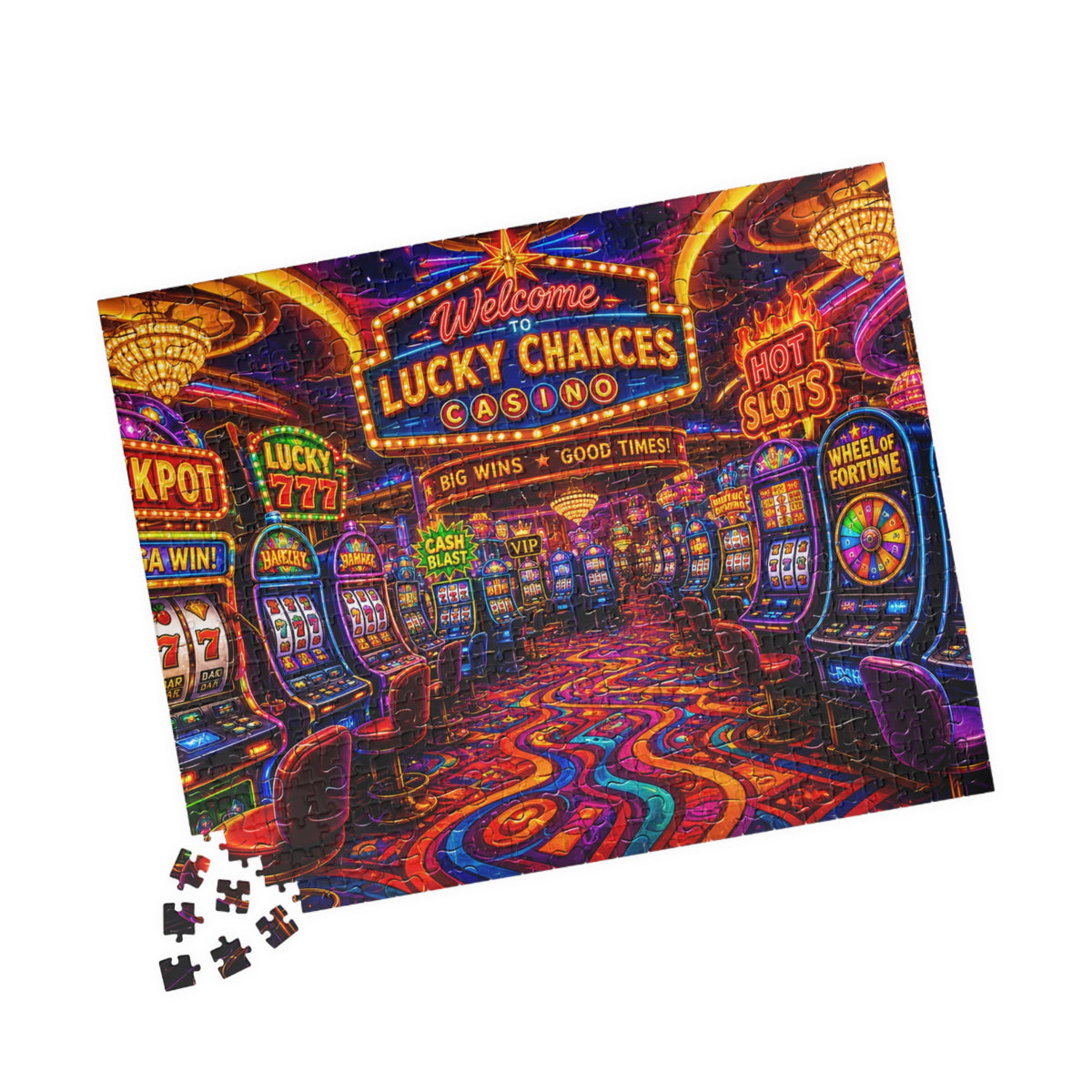 Neon Casino Arcade Scene Puzzle 1014-Piece | Vegas Slots Jigsaw