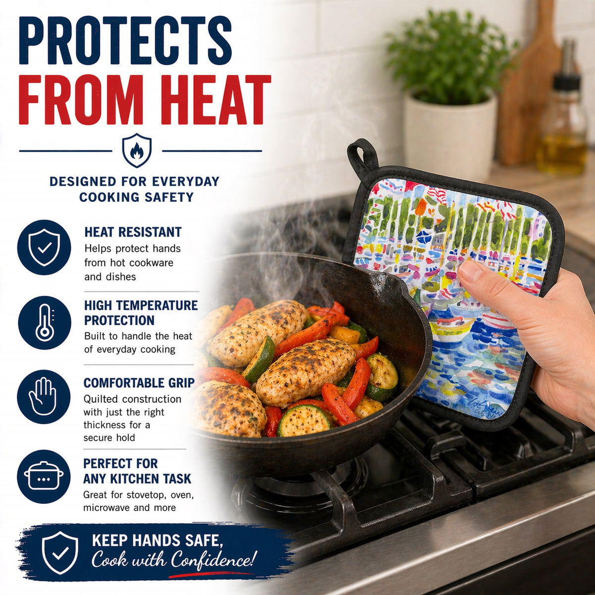 Harbour Pot Holder Set of 2 Heat Resistant Quilted Hot Pads 7.5 x 7.5 Inch, Insulated Kitchen Trivets for Cooking & Baking