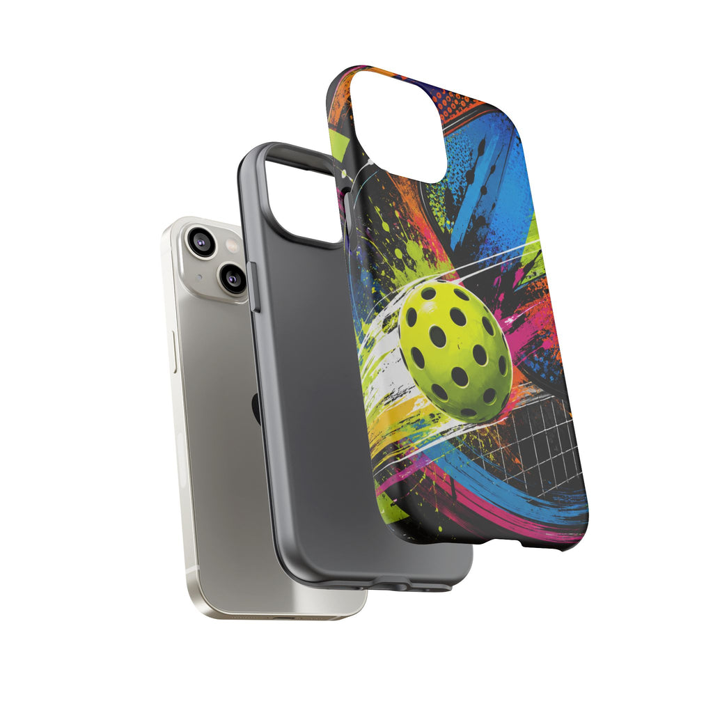 Pickleball Phone Case – Neon Paddle & Ball Splash Tough Case