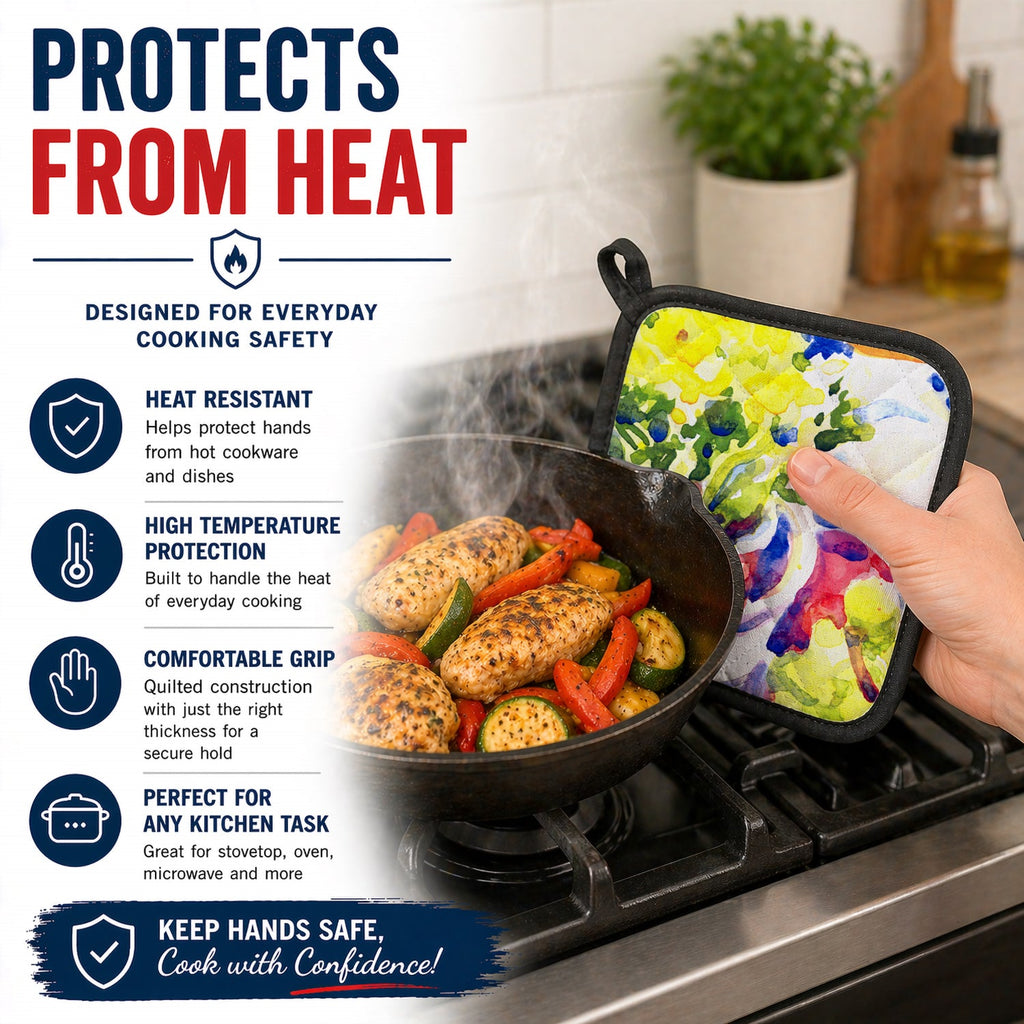 Flower Pot Holder Set of 2 Heat Resistant Quilted Hot Pads 7.5 x 7.5 Inch, Insulated Kitchen Trivets for Cooking & Baking