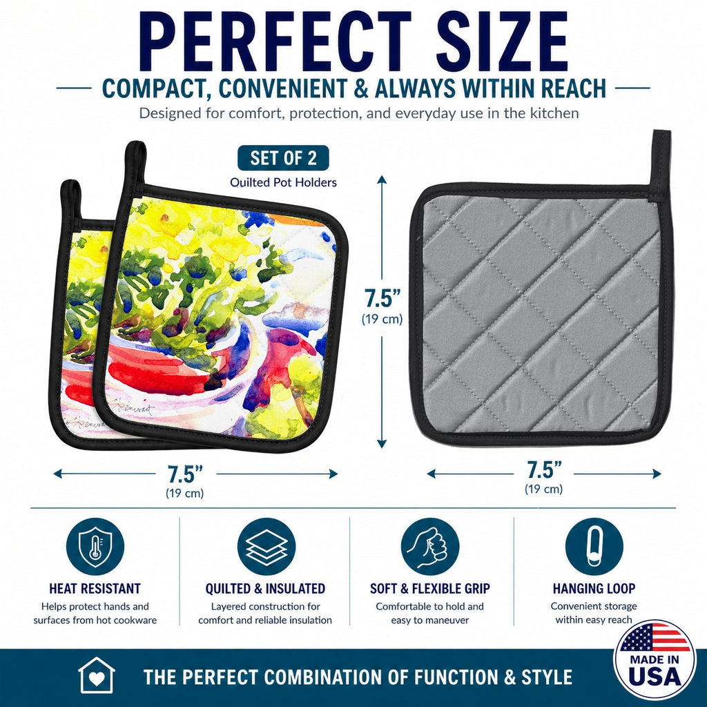 Flower Pot Holder Set of 2 Heat Resistant Quilted Hot Pads 7.5 x 7.5 Inch, Insulated Kitchen Trivets for Cooking & Baking