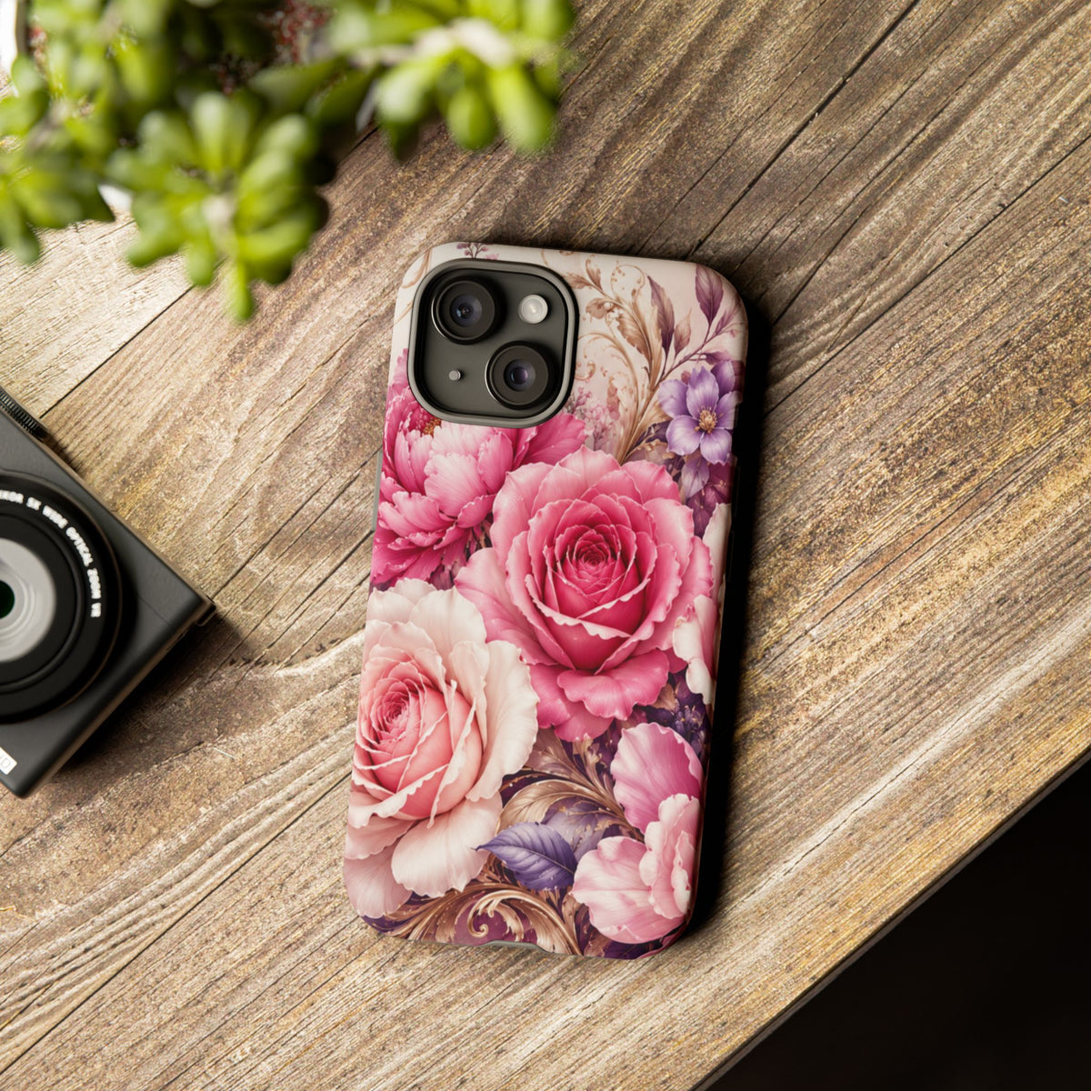 Pink Vintage Roses phone case | floral iPhone cover