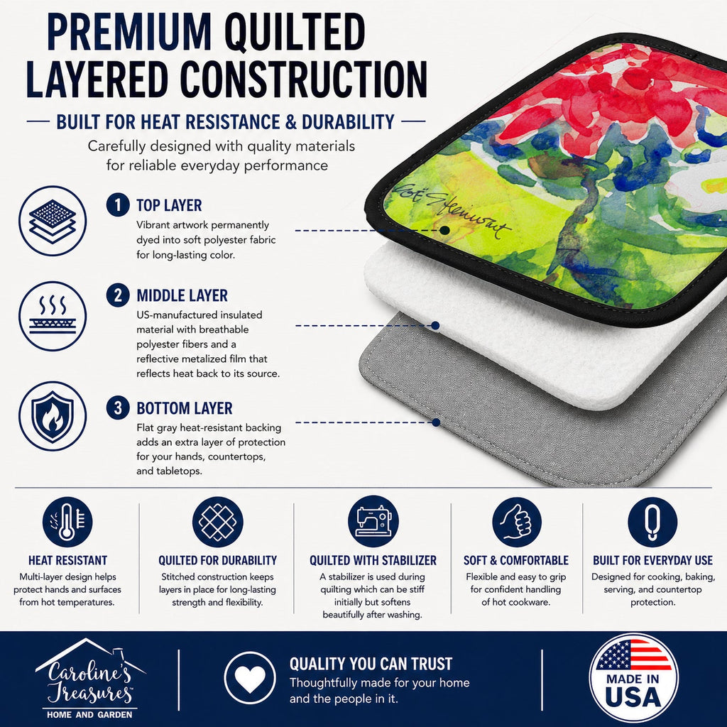 Flower Pot Holder Set of 2 Heat Resistant Quilted Hot Pads 7.5 x 7.5 Inch, Insulated Kitchen Trivets for Cooking & Baking