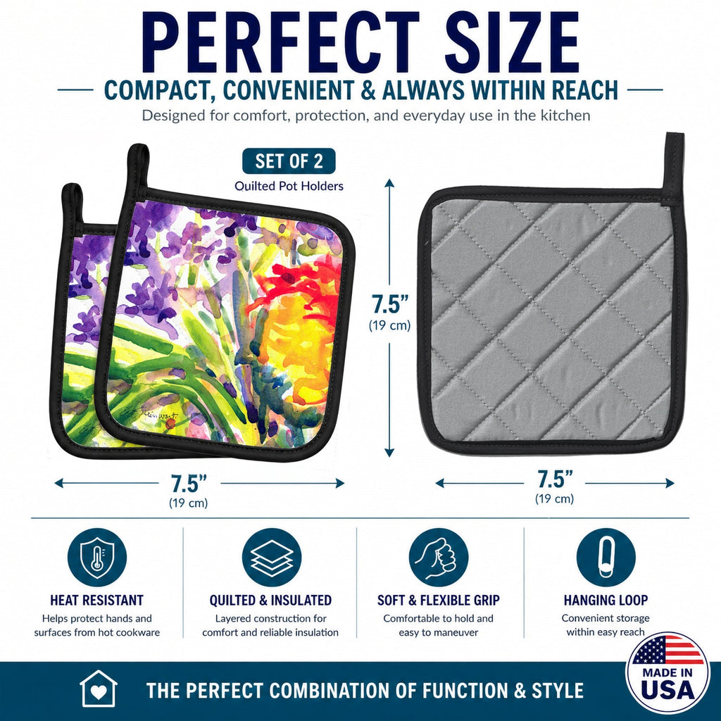 Flower Pot Holder Set of 2 Heat Resistant Quilted Hot Pads 7.5 x 7.5 Inch, Insulated Kitchen Trivets for Cooking & Baking