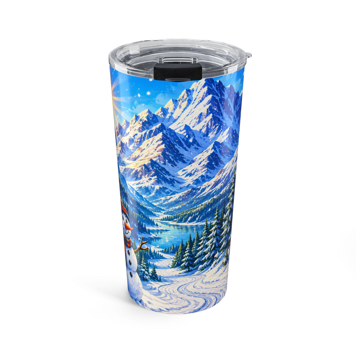 Snowy Mountain Ski Resort Tumbler 20oz | Winter Skiing Scene