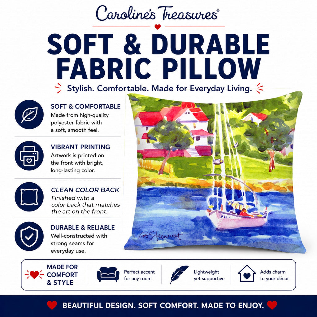 Sailboat on the lake Decorative Throw Pillow 14x14 Indoor Outdoor Accent Cushion, Fabric Cover with Insert for Sofa, Bed, Porch & Living Room