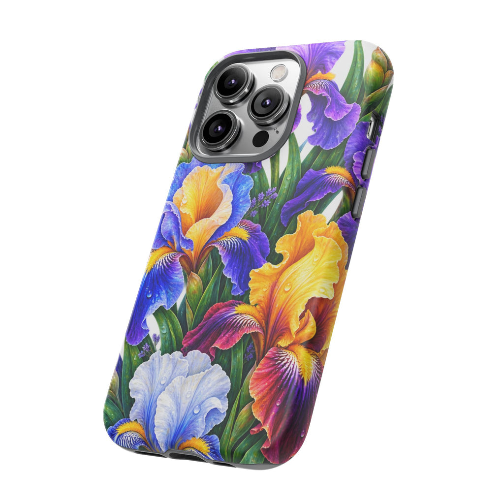 Floral Iris Tough Phone Case — Colorful Watercolor Iris Protective Cover