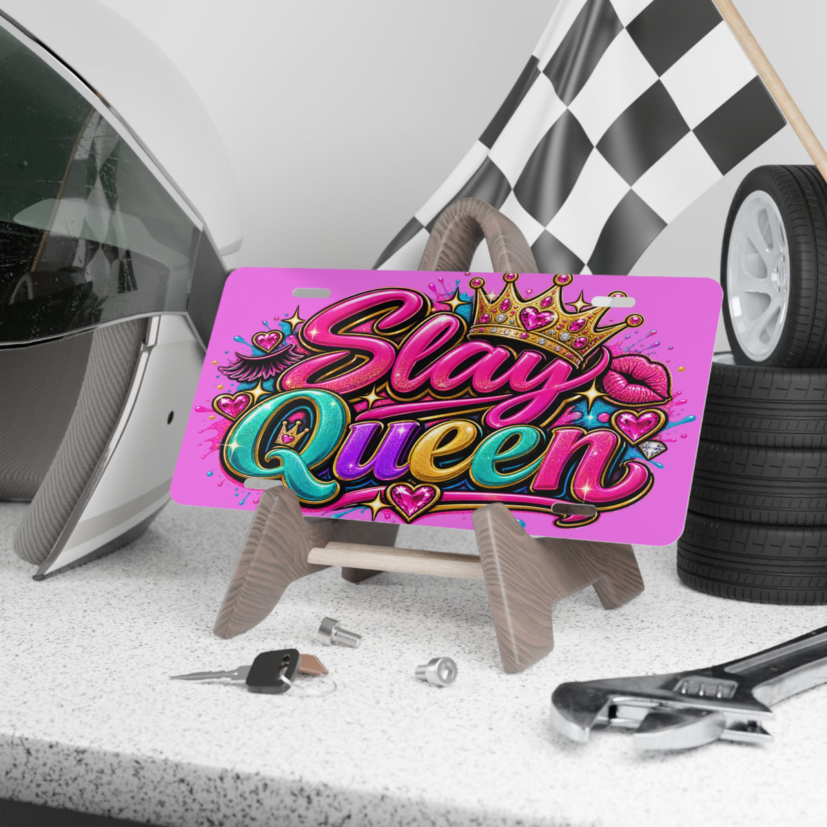 Slay Queen Vanity Plate | Pink Crown Graphics