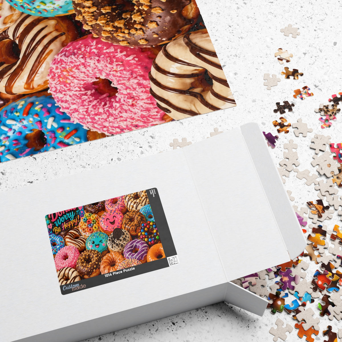 Donut Worry Be Happy Puzzle — Colorful Donut Jigsaw (110–1014 Pieces)