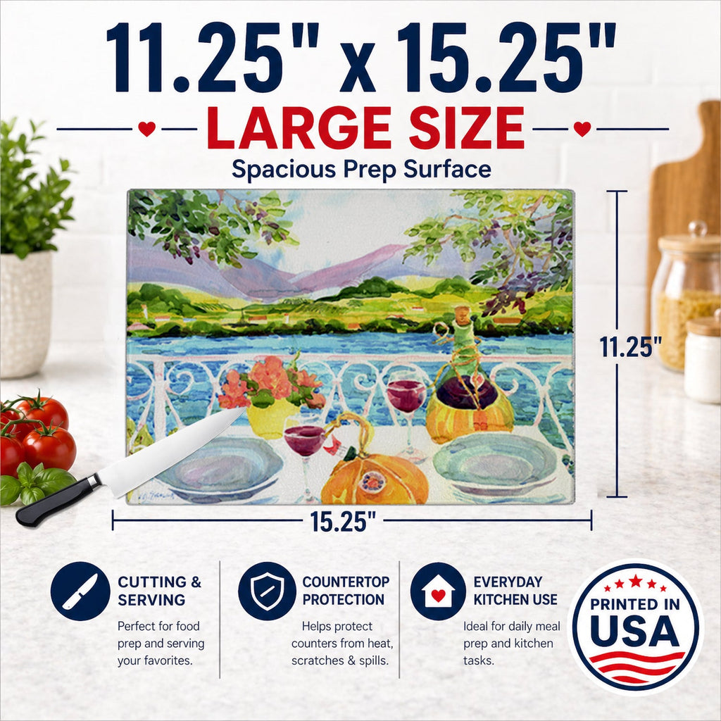 Afternoon of Grape Delights Wine Cutting Board Tempered Glass Kitchen Cutting Surface, Heat Resistant Chopping, Non-Slip Feet, Food Prep & Serving