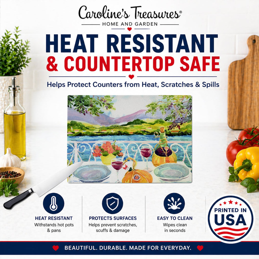Afternoon of Grape Delights Wine Cutting Board Tempered Glass Kitchen Cutting Surface, Heat Resistant Chopping, Non-Slip Feet, Food Prep & Serving
