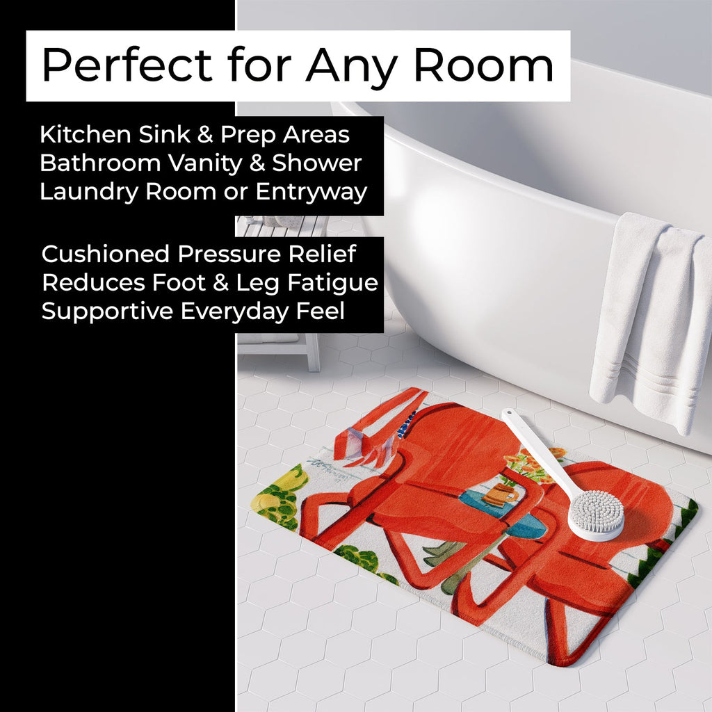 Red Chairs Patio View Memory Foam Kitchen Mat Machine Washable Anti-Fatigue Cushion Comfort Bath or Kitchen Rug