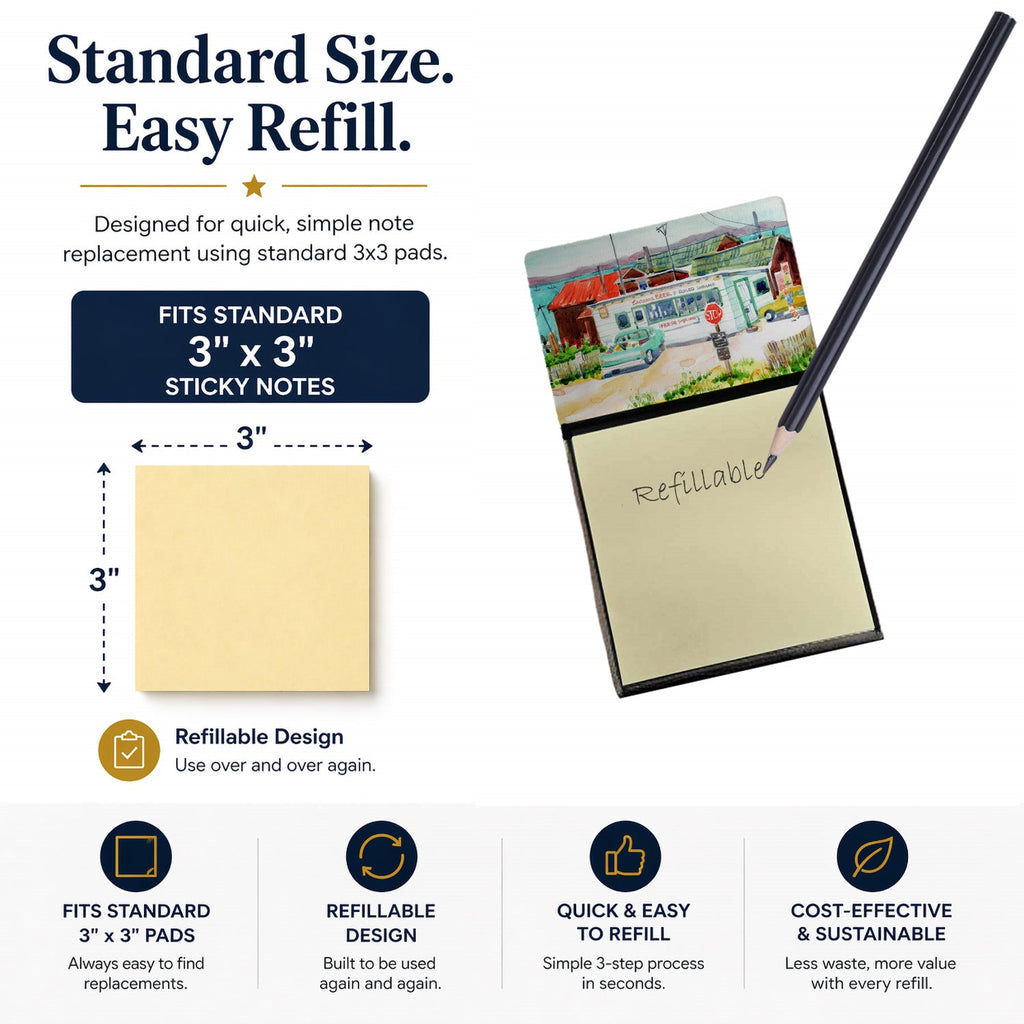 Tacoma Beer and Boiled Shrimp Market Watercolor Sticky Note Holder Refillable Dispenser Desk Accessory 3x3 Pad Gift