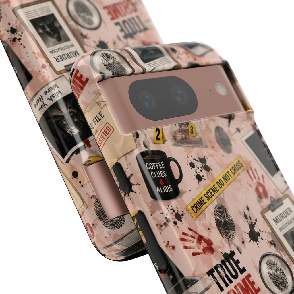 True Crime Pattern Phone Case – Detective Evidence, Crime Scene Tape & 'True Crime' Design