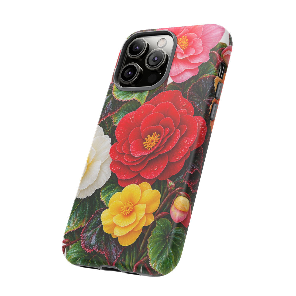 Floral Begonia Phone Case — Vibrant Red, Pink & Yellow Blossom Protective Cover