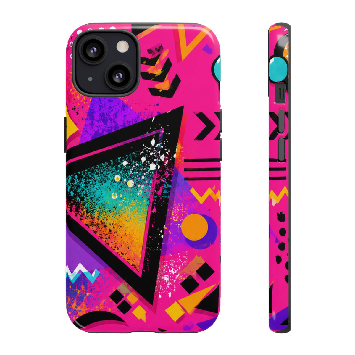 Retro 80s Geometric Phone Case — Neon Triangle Tough Case