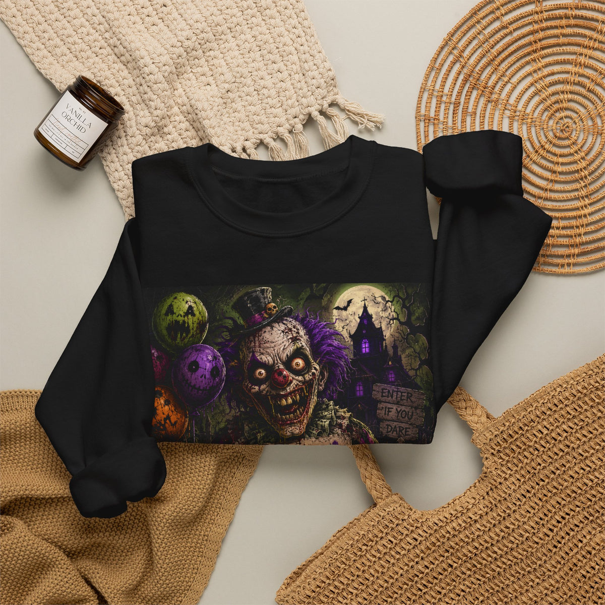 Halloween Clown Sweatshirt — "Smile! It's Halloween" Graphic Crewneck