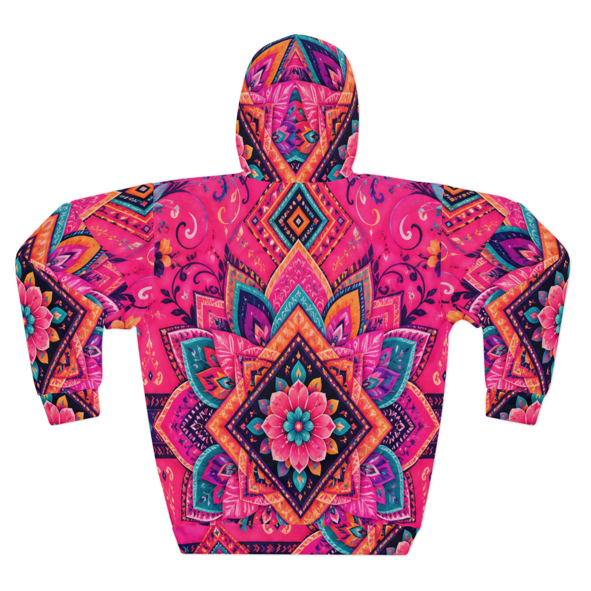 Mandala Floral Hoodie — Vibrant Pink Boho All-Over Print