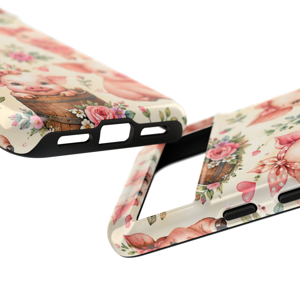 Cute Pink Piglet Phone Case — Vintage Floral Farm Animal iPhone Cover