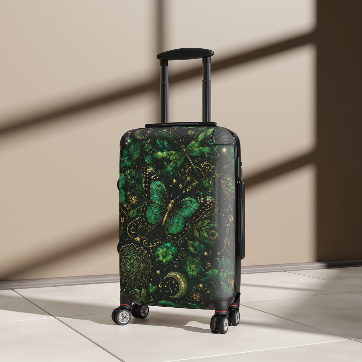 Emerald Butterfly Suitcase — Green Mandala Travel Luggage