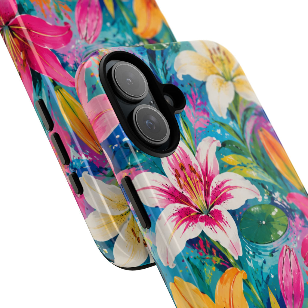 Floral Lily Tough Phone Case — Colorful Tropical Flower Protective Cover