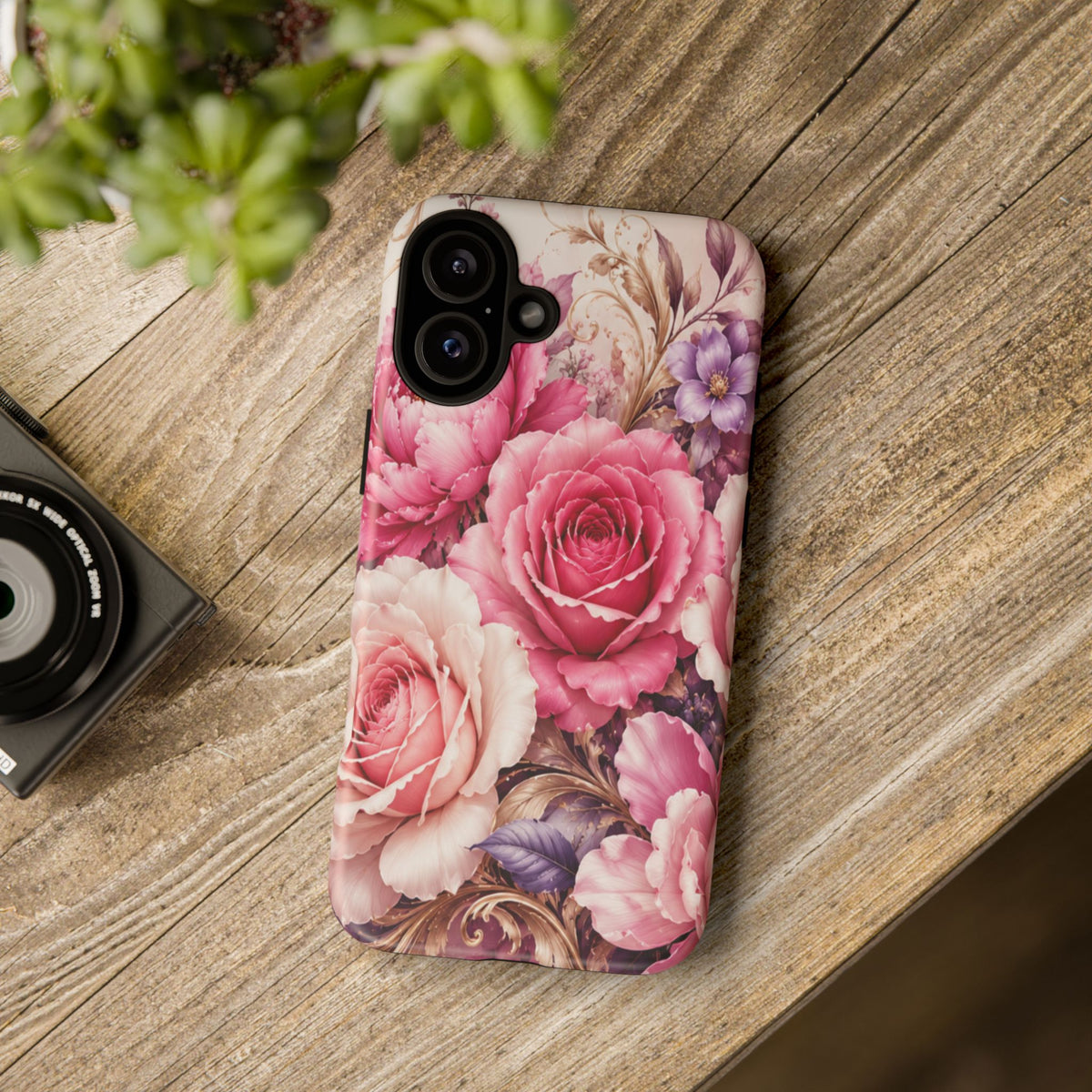 Pink Vintage Roses phone case | floral iPhone cover