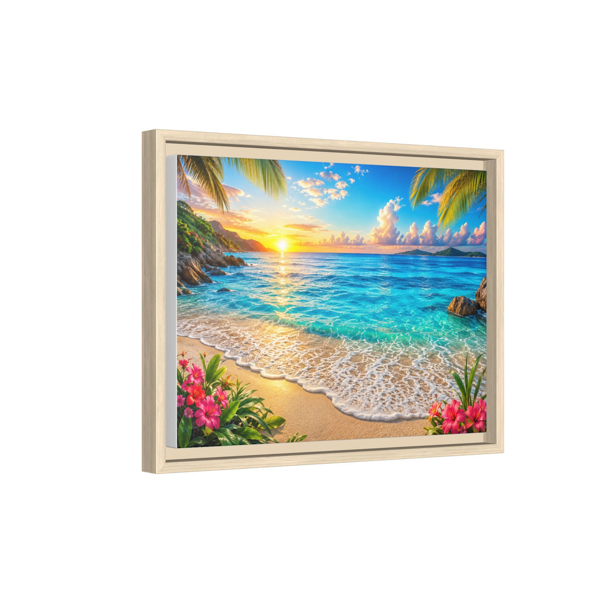 Framed Beach Sunset Matte Canvas Wall Art — Tropical Ocean Sunrise Decor