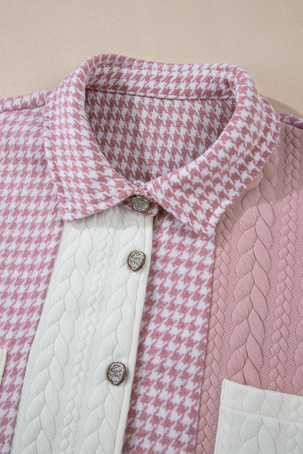 Houndstooth Colorblock Textured Patchwork Shacket