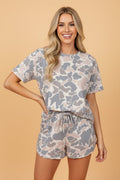 Camo Loose Tee & Drawstring Shorts Set