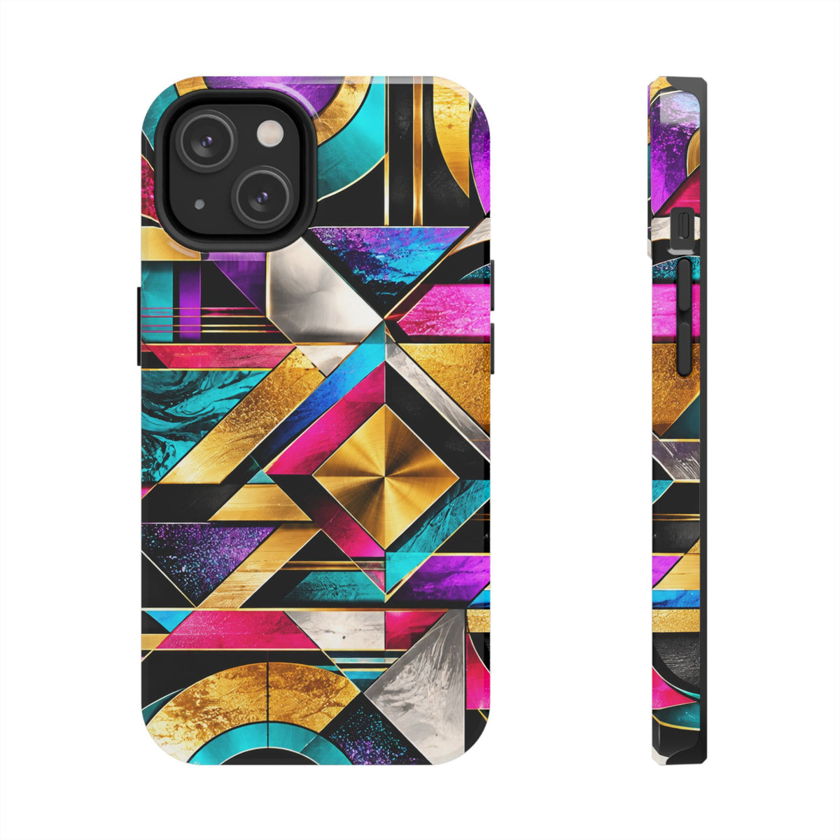 Geometric Art Deco Tough Phone Case — Vibrant Gold, Teal & Magenta Pattern