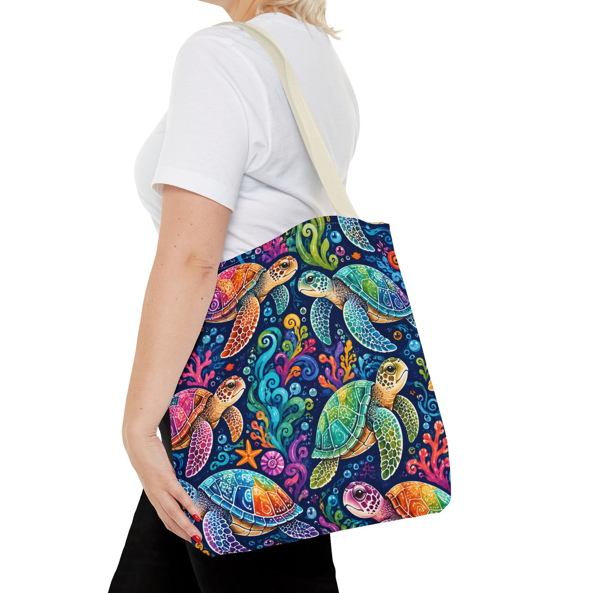 Colorful Sea Turtles Tote Bag — Vibrant Ocean Art Beach Tote