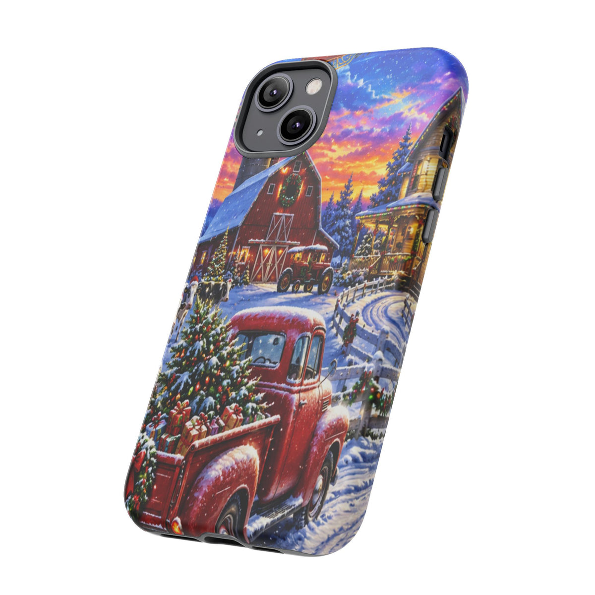 Christmas Farm Phone Case — Vintage Red Truck in Snowy Holiday Scene