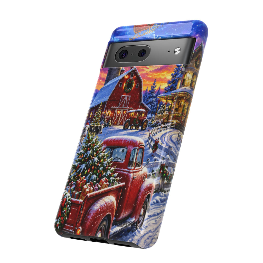 Christmas Farm Phone Case — Vintage Red Truck in Snowy Holiday Scene