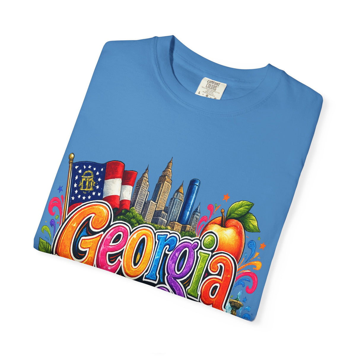 Georgia state illustration T-shirt | Atlanta skyline, peach, magnolia