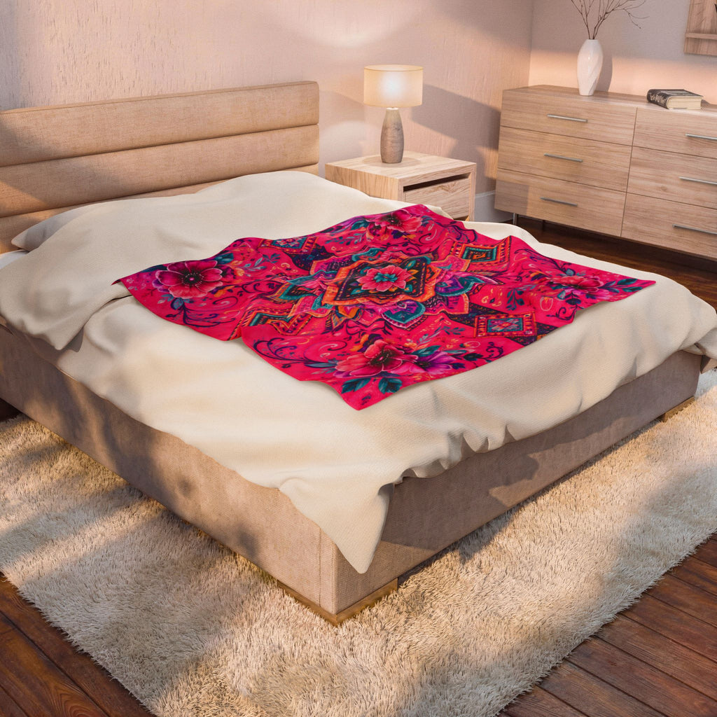 Boho Pink Mandala Velveteen Plush Blanket